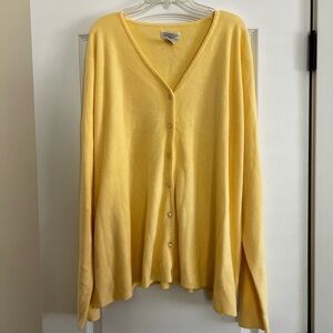 Yellow V-Neck Button-Up Women's Cardigan- 3XL